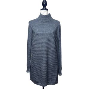 Woolrich Pullover Dress M Gray Long Sleeve Knitted Mock Neck Sweater Side Slits